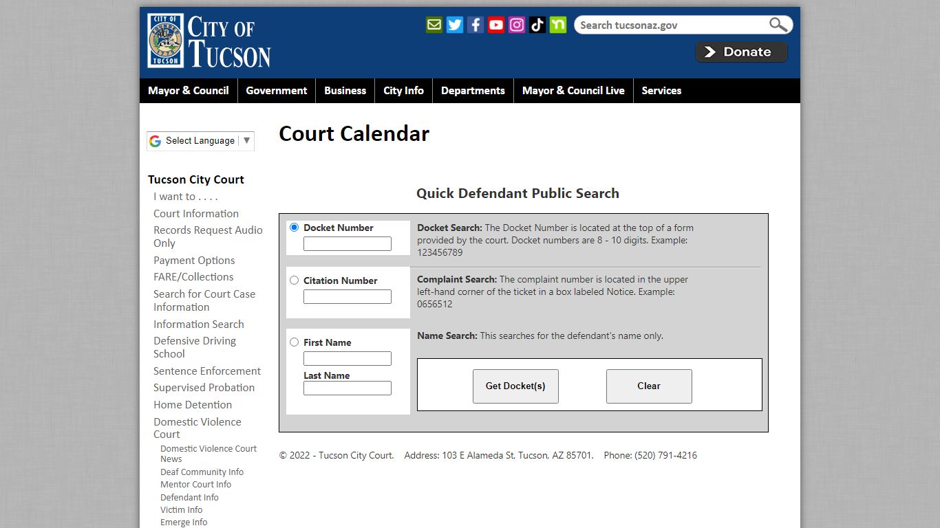 Court Calendar | Official website of the City of Tucson